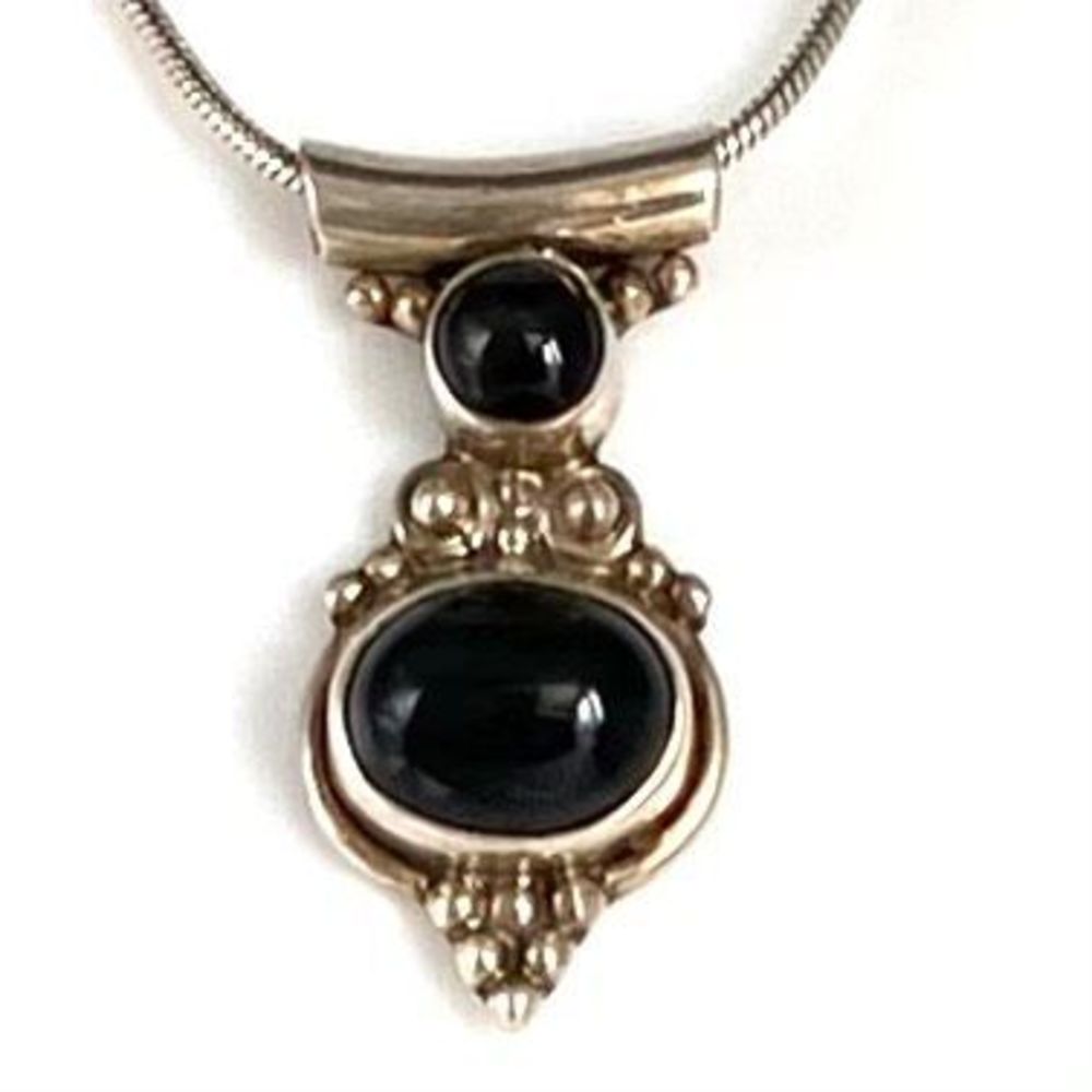 AAB# Italian Sterling 925 Silver & Black Oynx Necklace - Picture 4 of 11